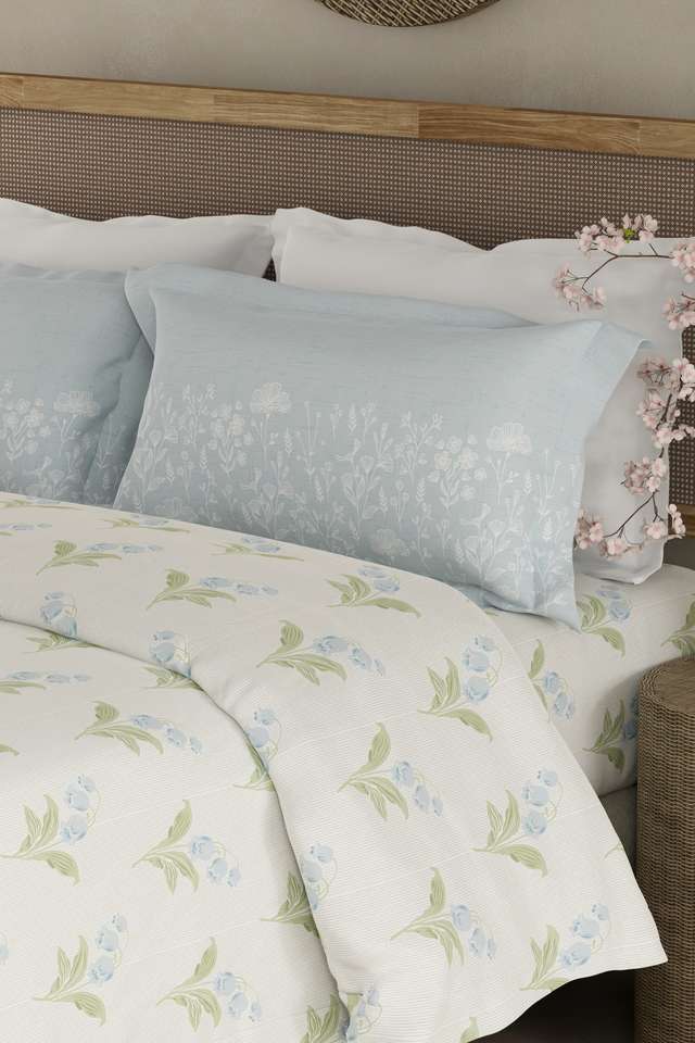 Valatia-100--Cotton-200-TC-Double-Bedsheet-with-2-Pillow-Covers---Green-&-Blue-Floral