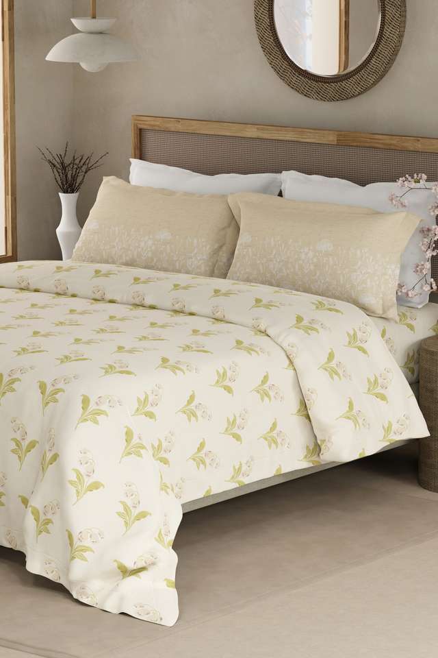 Valatia-100--Cotton-200-TC-Double-Bedsheet-with-2-Pillow-Covers---Cream-Floral