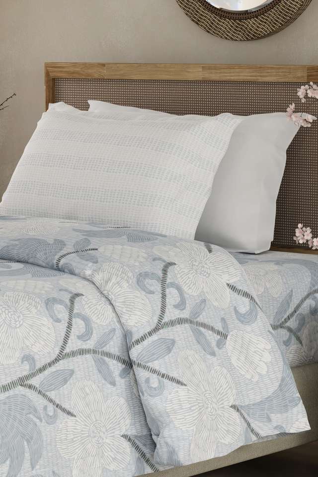 Valatia-100--Cotton-200-TC-Single-Bedsheet-with-1-Pillow-Cover---Blue-Floral