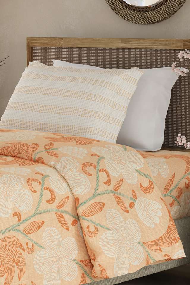Valatia-100--Cotton-200-TC-Single-Bedsheet-with-1-Pillow-Cover---Orange-Floral