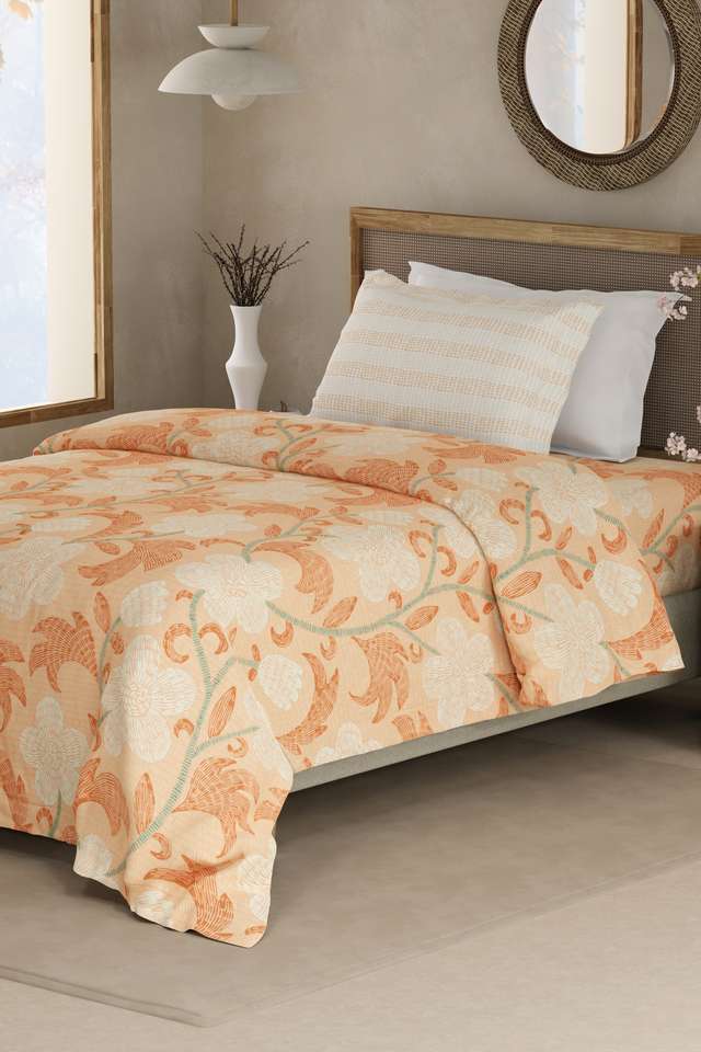 Valatia-100--Cotton-200-TC-Single-Bedsheet-with-1-Pillow-Cover---Orange-Floral
