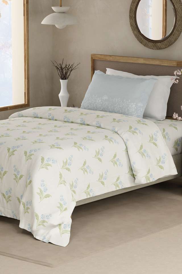 Valatia-100--Cotton-200-TC-Single-Bedsheet-with-1-Pillow-Cover---Green-&-Blue-Floral