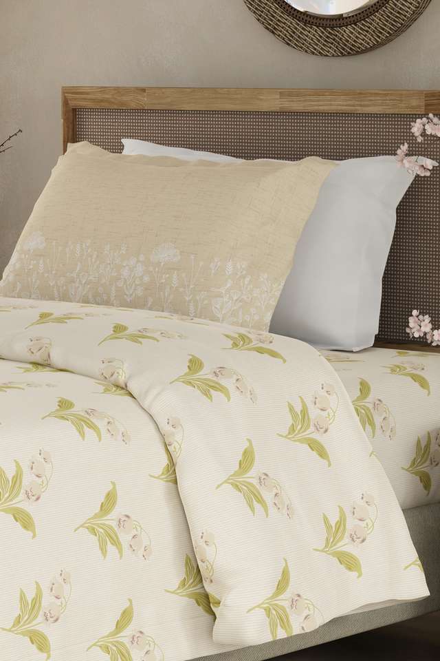 Valatia-100--Cotton-200-TC-Single-Bedsheet-with-1-Pillow-Cover---Cream-Floral