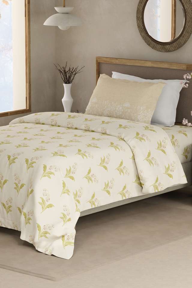 Valatia-100--Cotton-200-TC-Single-Bedsheet-with-1-Pillow-Cover---Cream-Floral