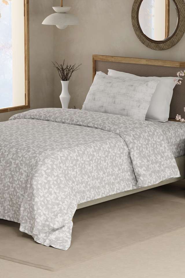 Valatia-100--Cotton-200-TC-Single-Bedsheet-with-1-Pillow-Cover---Grey-&-White-Floral