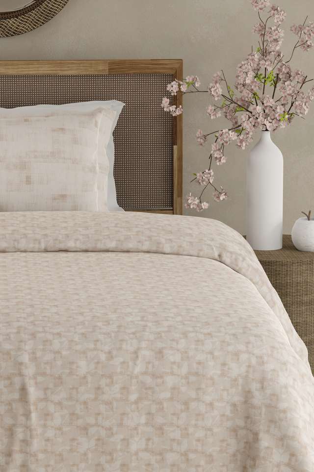 Valatia-100--Cotton-200-TC-Single-Bedsheet-with-1-Pillow-Cover---Beige-Floral