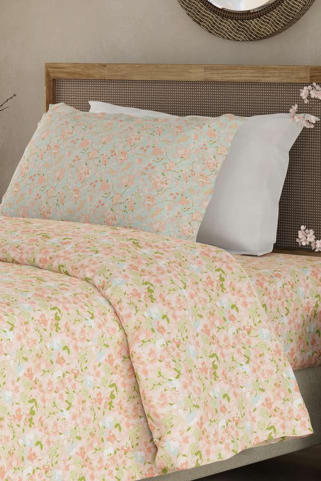 Valatia-100--Cotton-200-TC-Single-Bedsheet-with-1-Pillow-Cover---Pink-Floral
