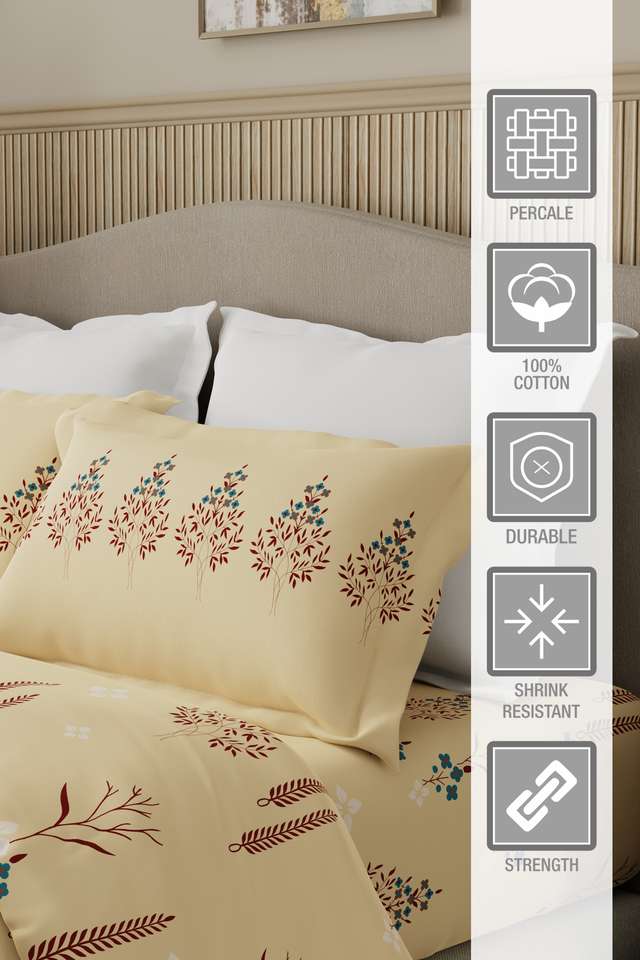 Valatia-100--Cotton-200-TC-Karigari-Printed-Double-Bedsheet-with-2-Pillow-Covers---Yellow