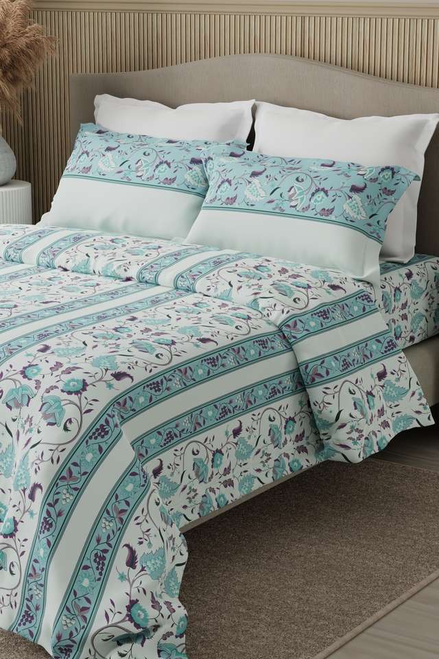 Valatia-100--Cotton-200-TC-Karigari-Printed-Double-Bedsheet-with-2-Pillow-Covers---Blue-&-White