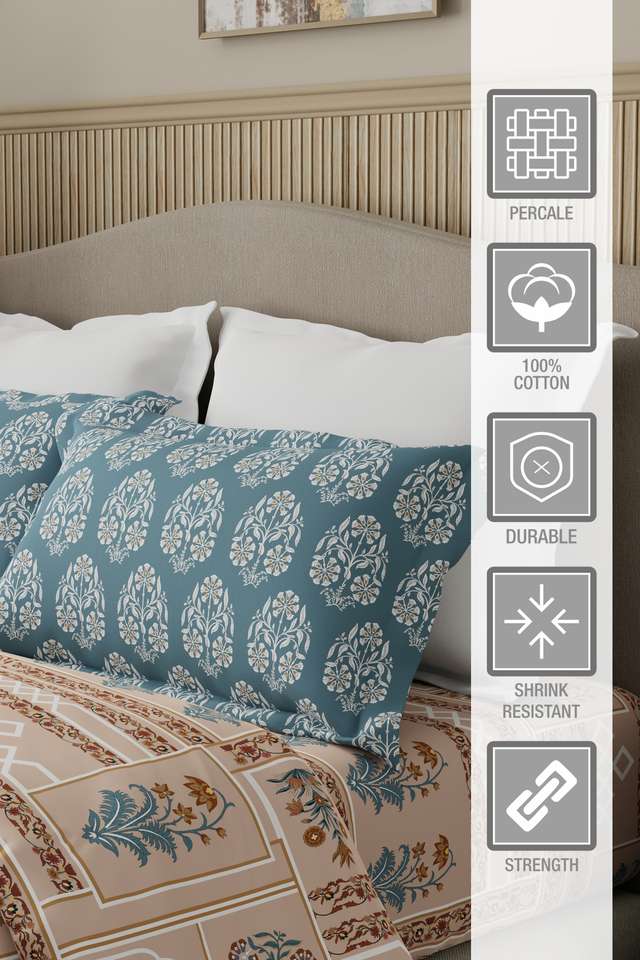 Valatia-100--Cotton-200-TC-Karigari-Printed-Double-Bedsheet-with-2-Pillow-Covers---Brown-&-Pink