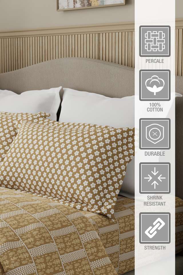 Valatia-100--Cotton-200-TC-Karigari-Printed-Double-Bedsheet-with-2-Pillow-Covers---Beige