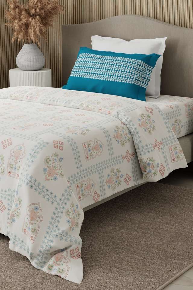 Valatia-100--Cotton-200-TC-Karigari-Printed-Single-Bedsheet-with-1-Pillow-Cover---Blue-&-White