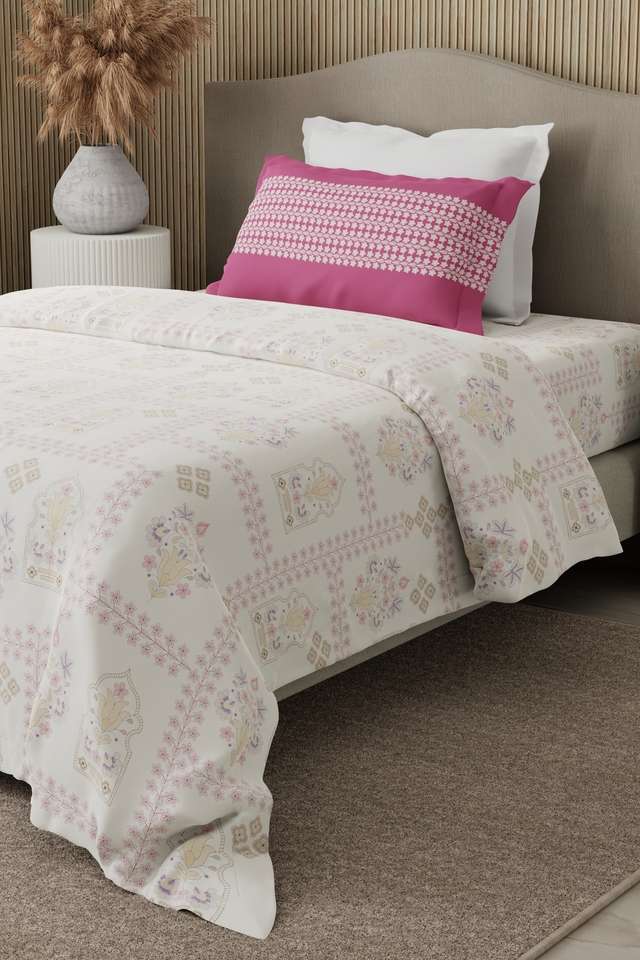 Valatia-100--Cotton-200-TC-Karigari-Printed-Single-Bedsheet-with-1-Pillow-Cover---Pink-&-White