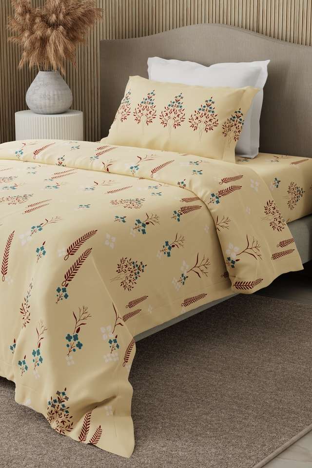 Valatia-100--Cotton-200-TC-Karigari-Printed-Single-Bedsheet-with-1-Pillow-Cover---Yellow