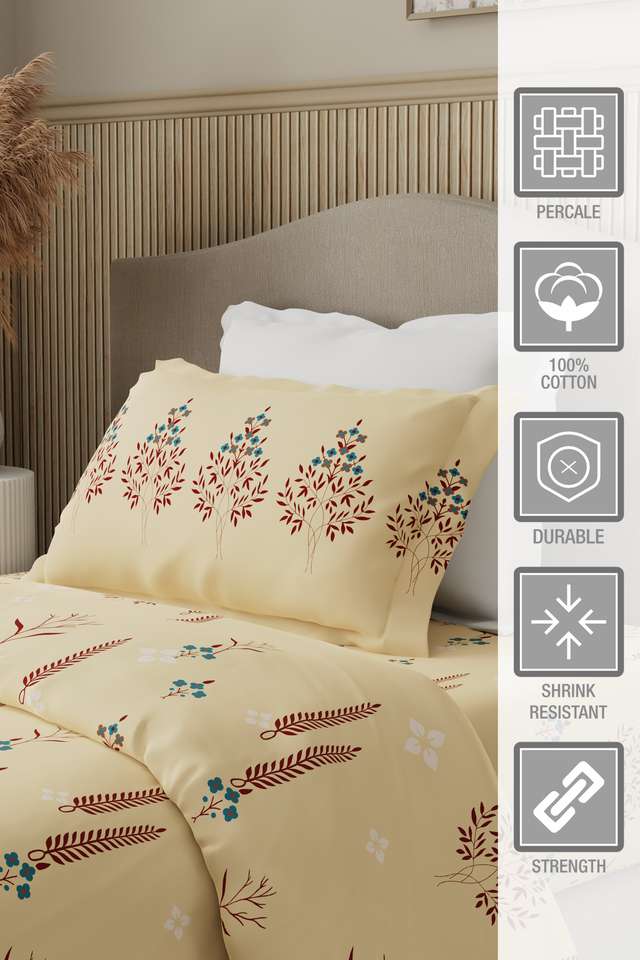 Valatia-100--Cotton-200-TC-Karigari-Printed-Single-Bedsheet-with-1-Pillow-Cover---Yellow