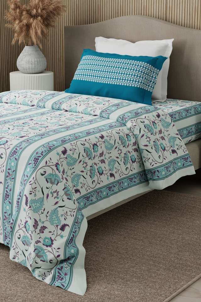 Valatia-100--Cotton-200-TC-Karigari-Printed-Single-Bedsheet-with-1-Pillow-Cover---Blue-&-White
