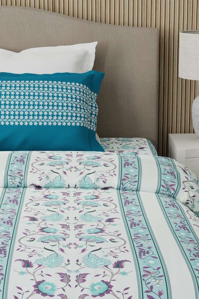 Valatia-100--Cotton-200-TC-Karigari-Printed-Single-Bedsheet-with-1-Pillow-Cover---Blue-&-White