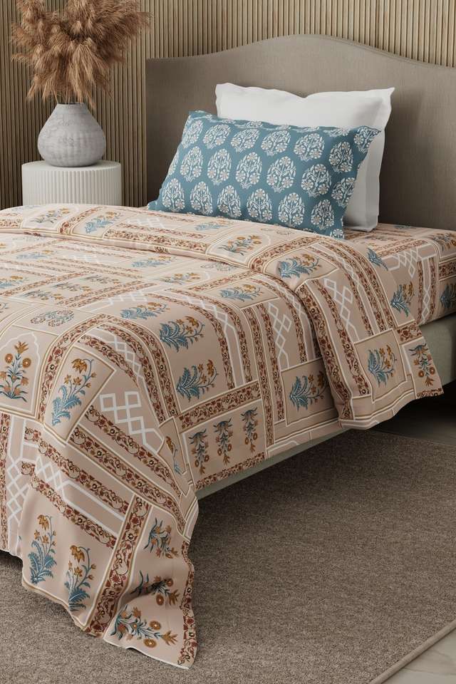 Valatia-100--Cotton-200-TC-Karigari-Printed-Single-Bedsheet-with-1-Pillow-Cover---Brown-&-Pink