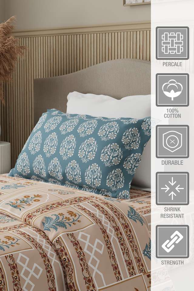 Valatia-100--Cotton-200-TC-Karigari-Printed-Single-Bedsheet-with-1-Pillow-Cover---Brown-&-Pink