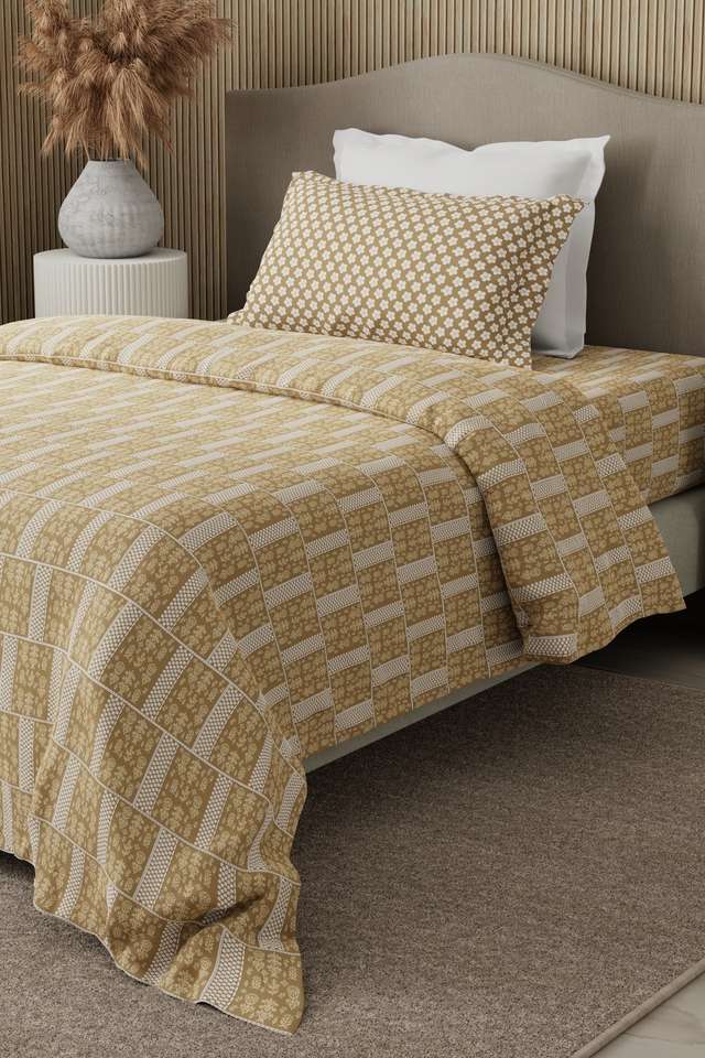 Valatia-100--Cotton-200-TC-Karigari-Printed-Single-Bedsheet-with-1-Pillow-Cover---Beige
