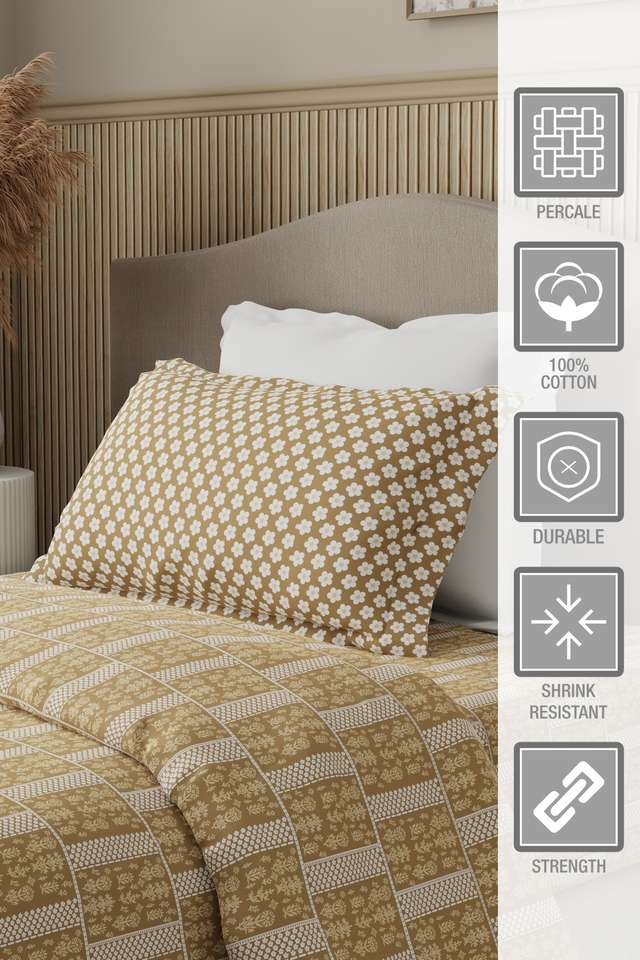 Valatia-100--Cotton-200-TC-Karigari-Printed-Single-Bedsheet-with-1-Pillow-Cover---Beige