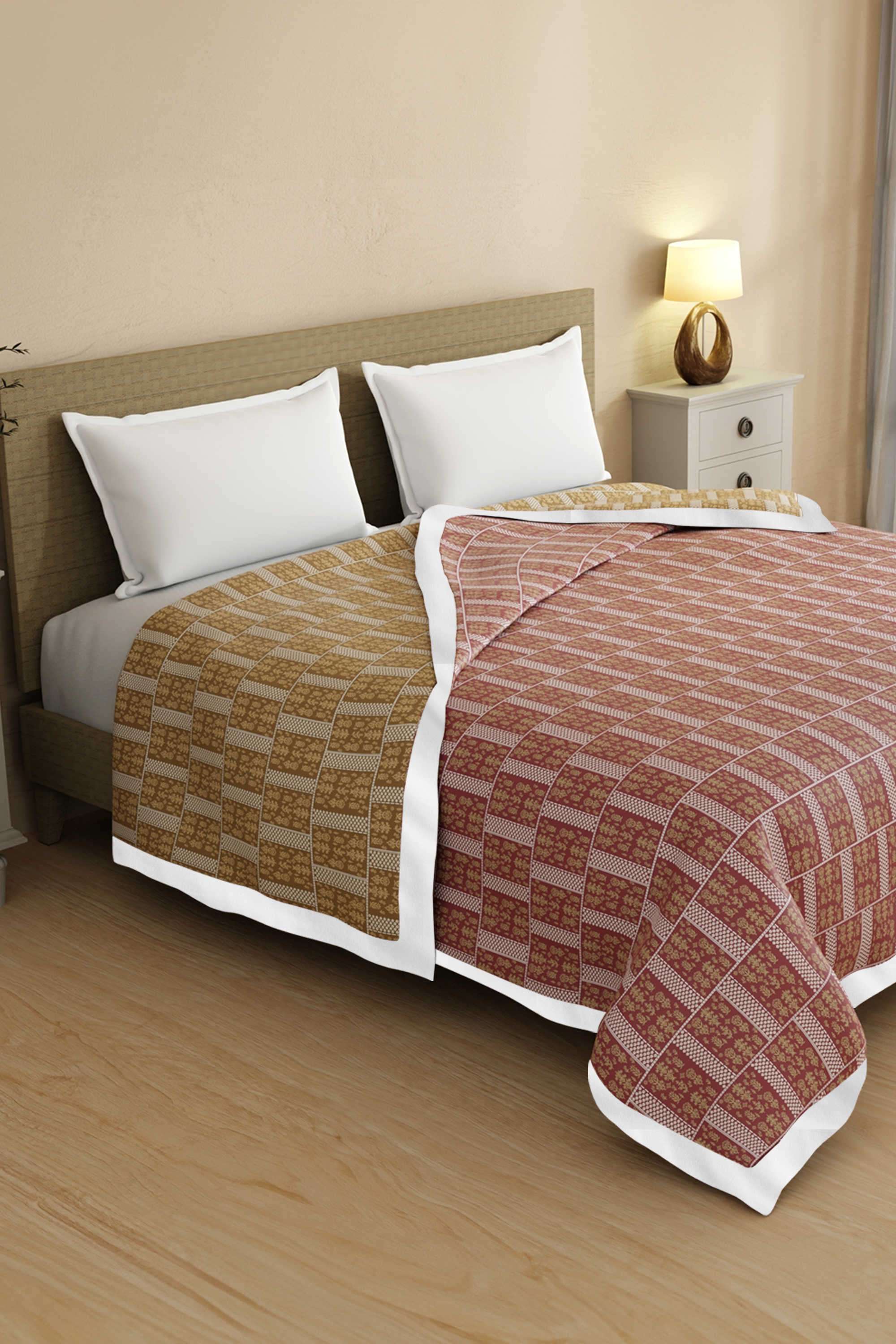 Valatia-Karigari-100--Cotton-200-TC-Pink-&-Yellow-Ethnic-Print-Reversible-Double-Size-Dohar-(100-L-x-90-W-inches)