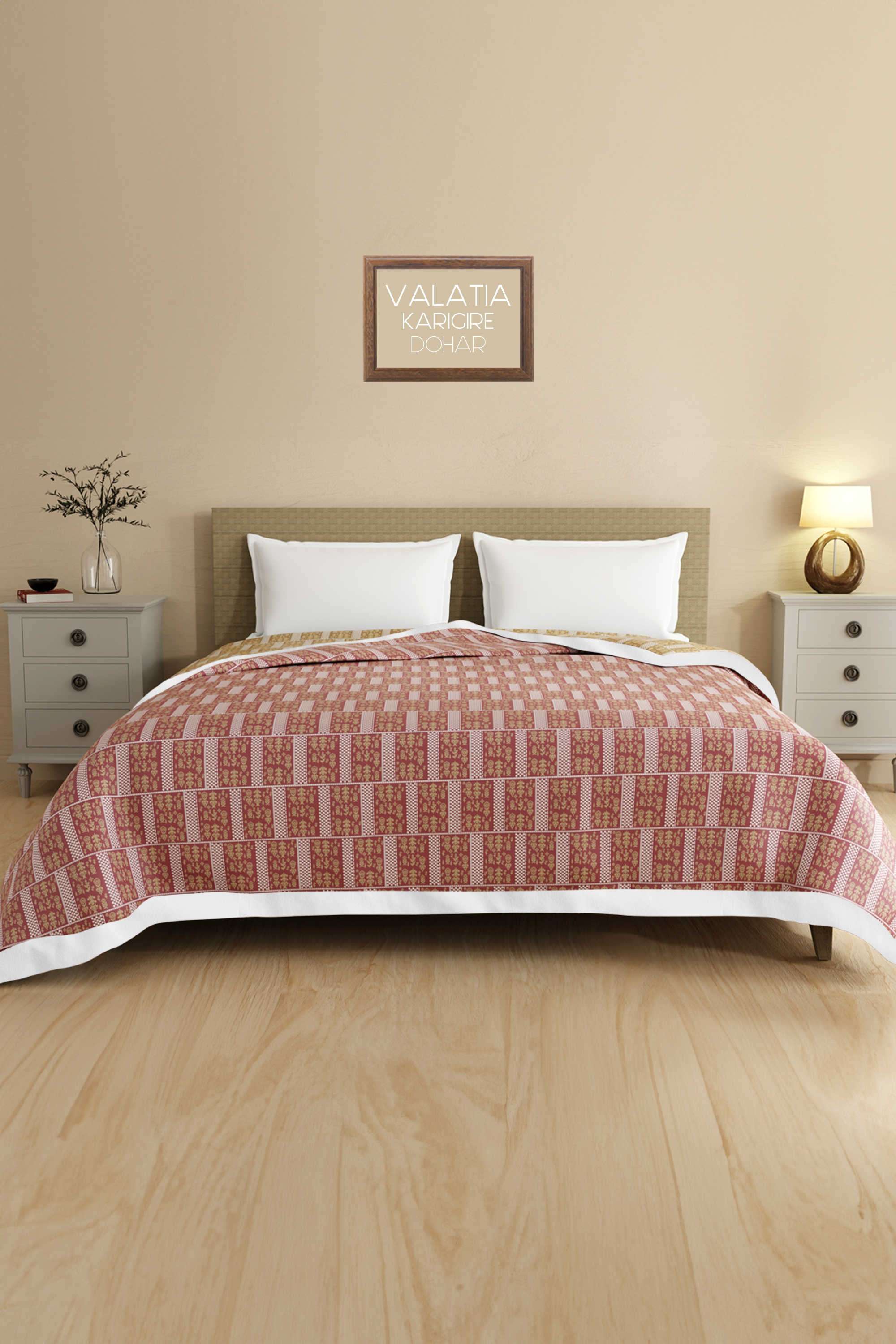 Valatia-Karigari-100--Cotton-200-TC-Pink-&-Yellow-Ethnic-Print-Reversible-Double-Size-Dohar-(100-L-x-90-W-inches)