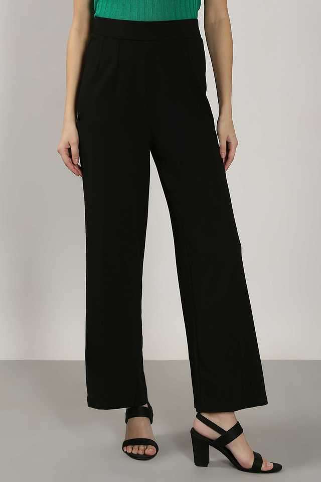 Solid-Polyester-Flared-Fit-Women-s-Pants