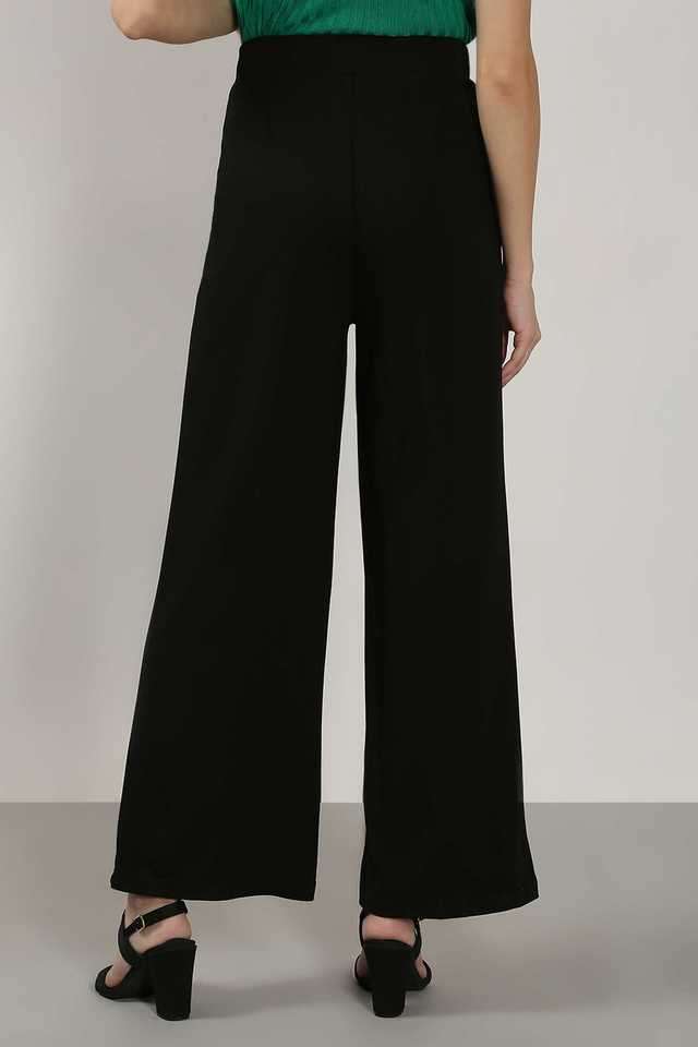 Solid-Polyester-Flared-Fit-Women-s-Pants