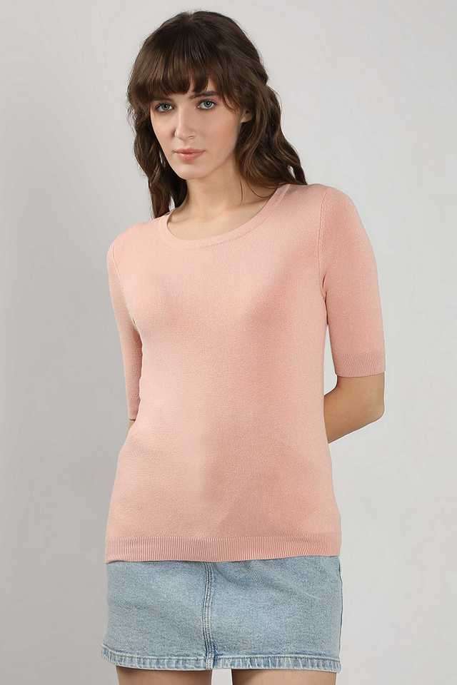 Solid-Viscose-Round-Neck-Women-s-Top