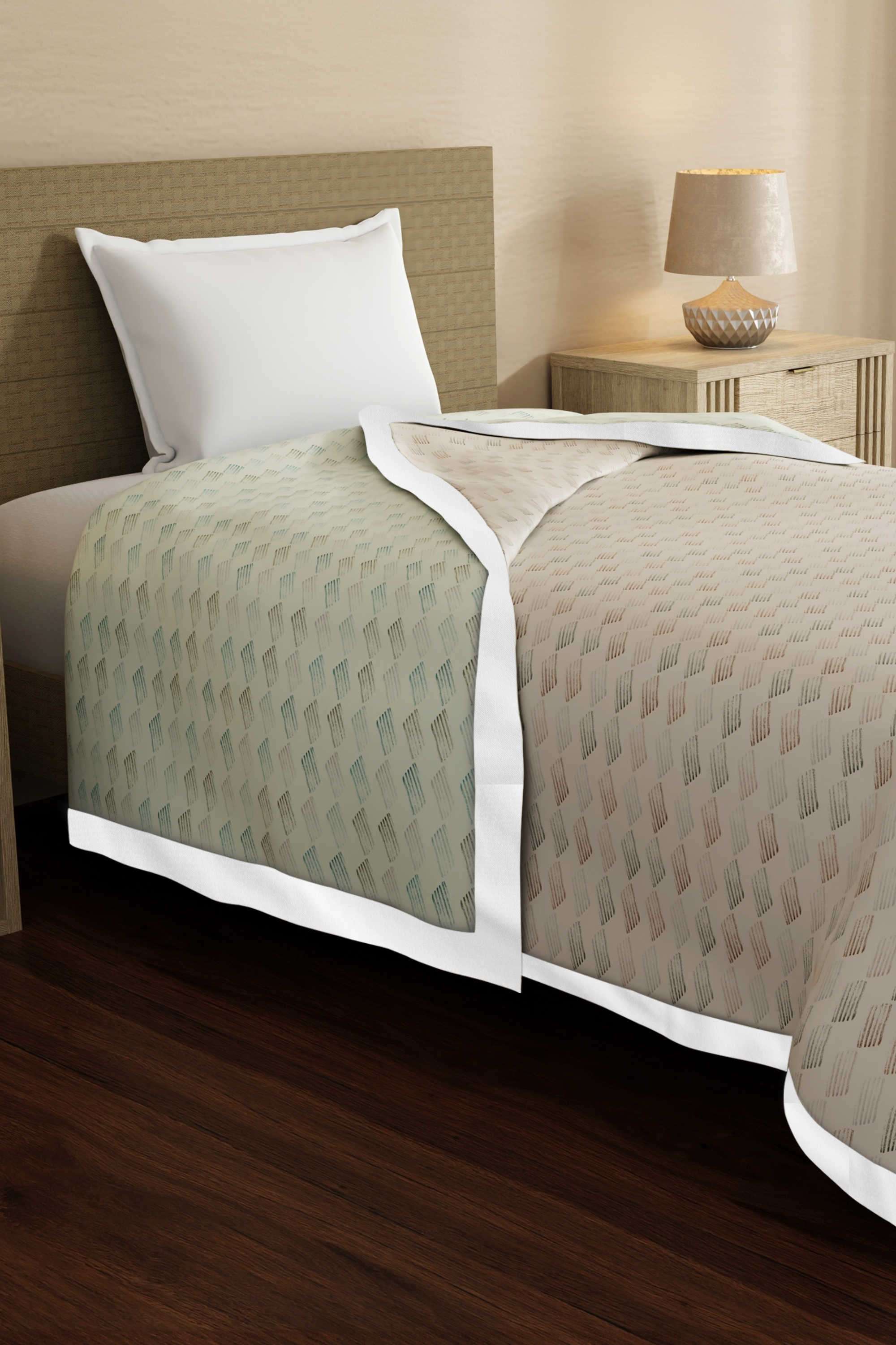 Zen-Living-100--Tencel-250-TC-Beige-&-White-Printed-Reversible-Single-Size-Dohar-(90-L-x-60-W-inches)