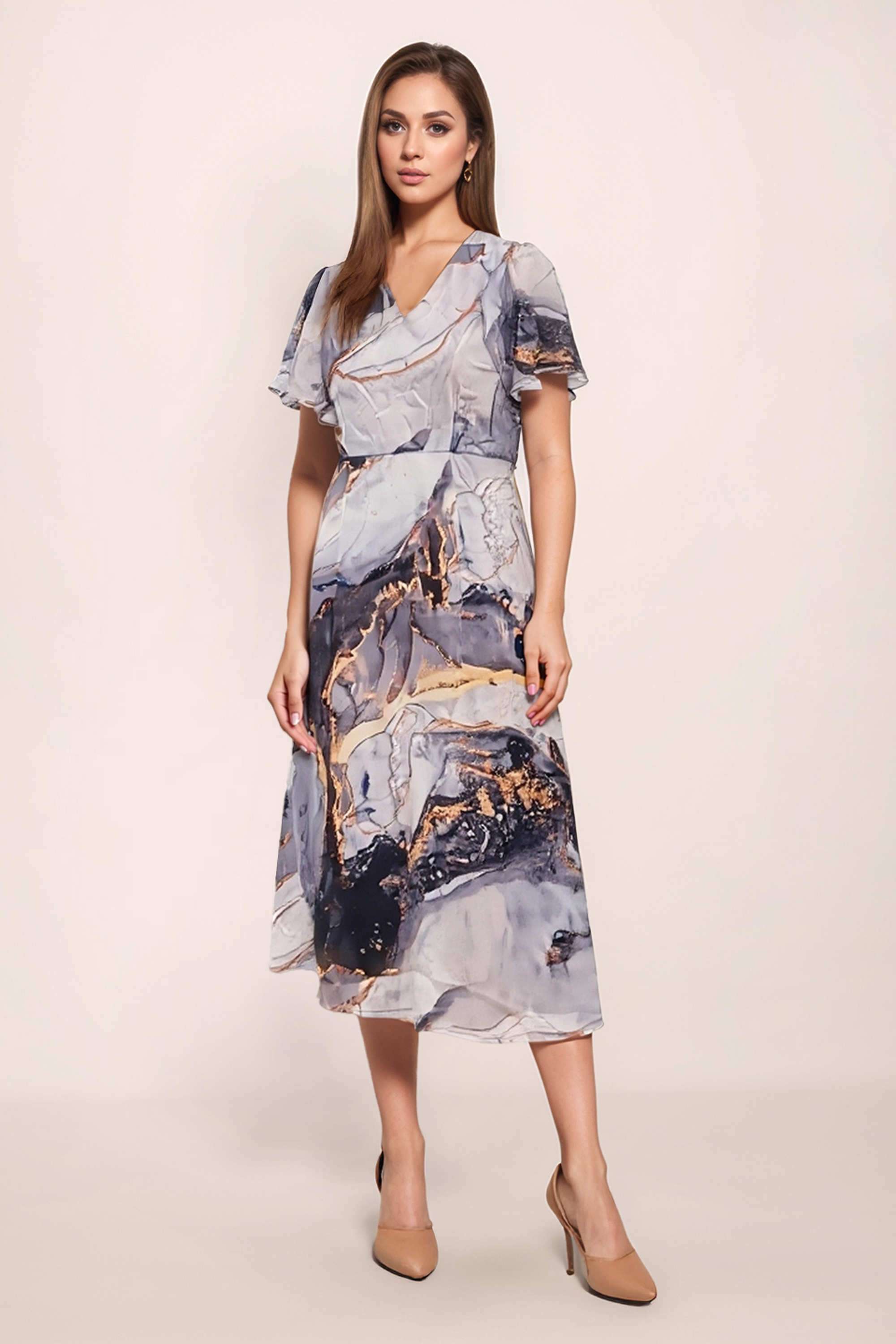 zink london Printed V-Neck Polyester Women Dress-picture-30