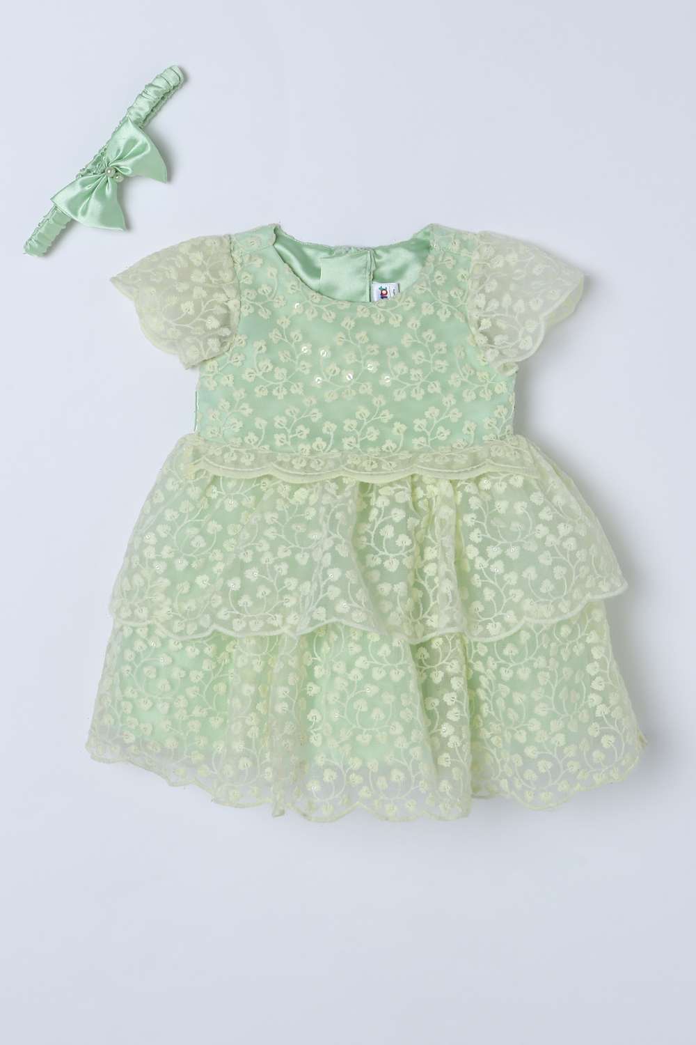 Schiffli-Polyester-Round-Neck-Infant-Girls-Dress