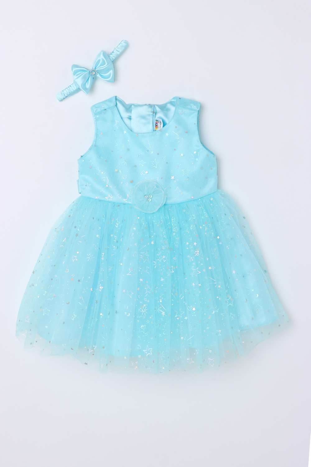 Solid-Mesh-Round-Neck-Infant-Girls-Casual-Wear-Dress