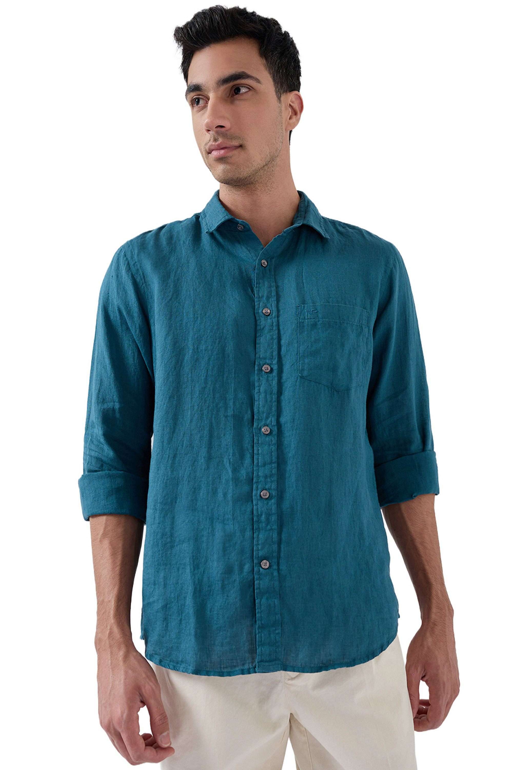 Solid-Linen-Regular-Fit-Men-s-Shirt