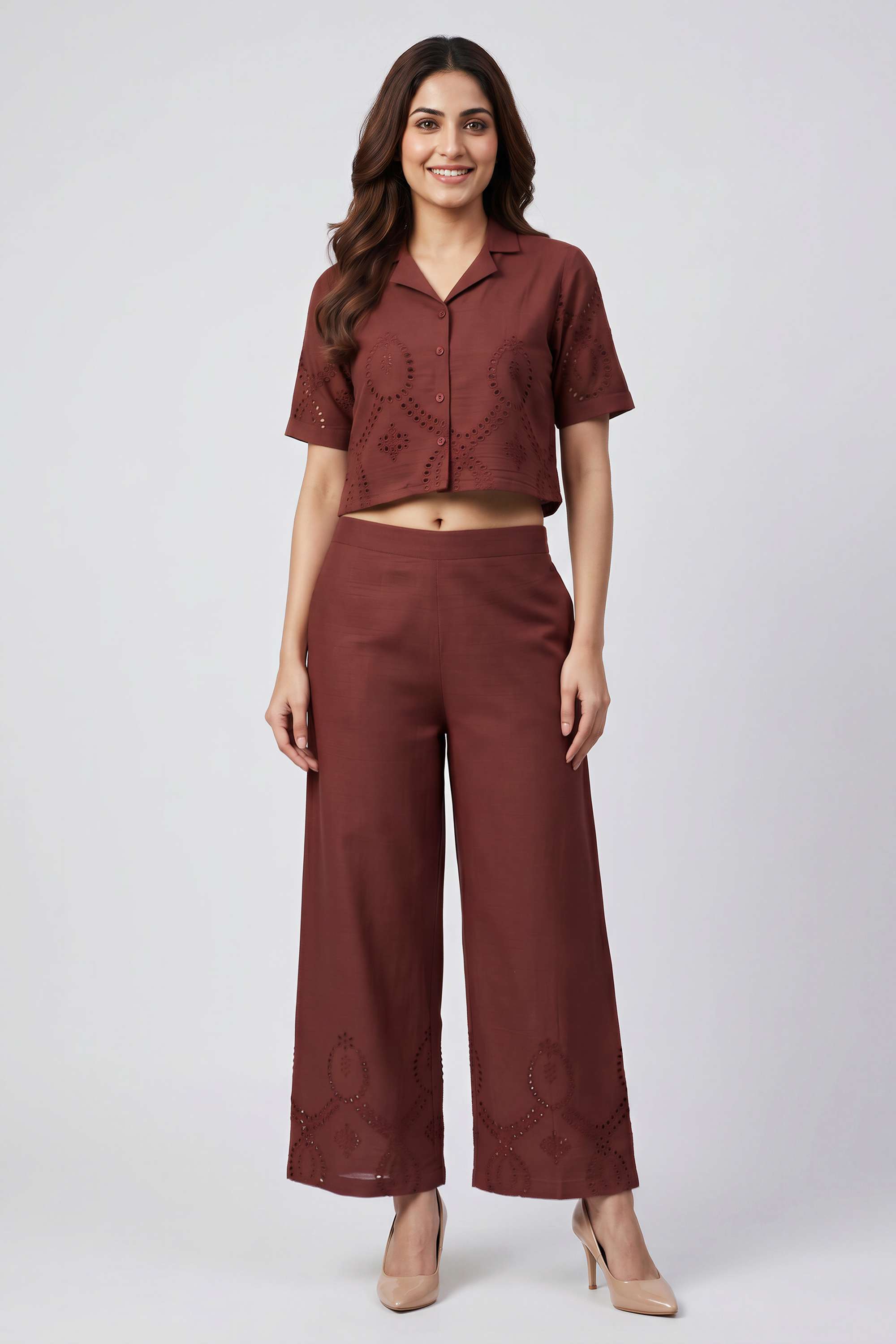 haute curry Solid Collared Blended Fabric Women's Co-Ord Set-picture-18