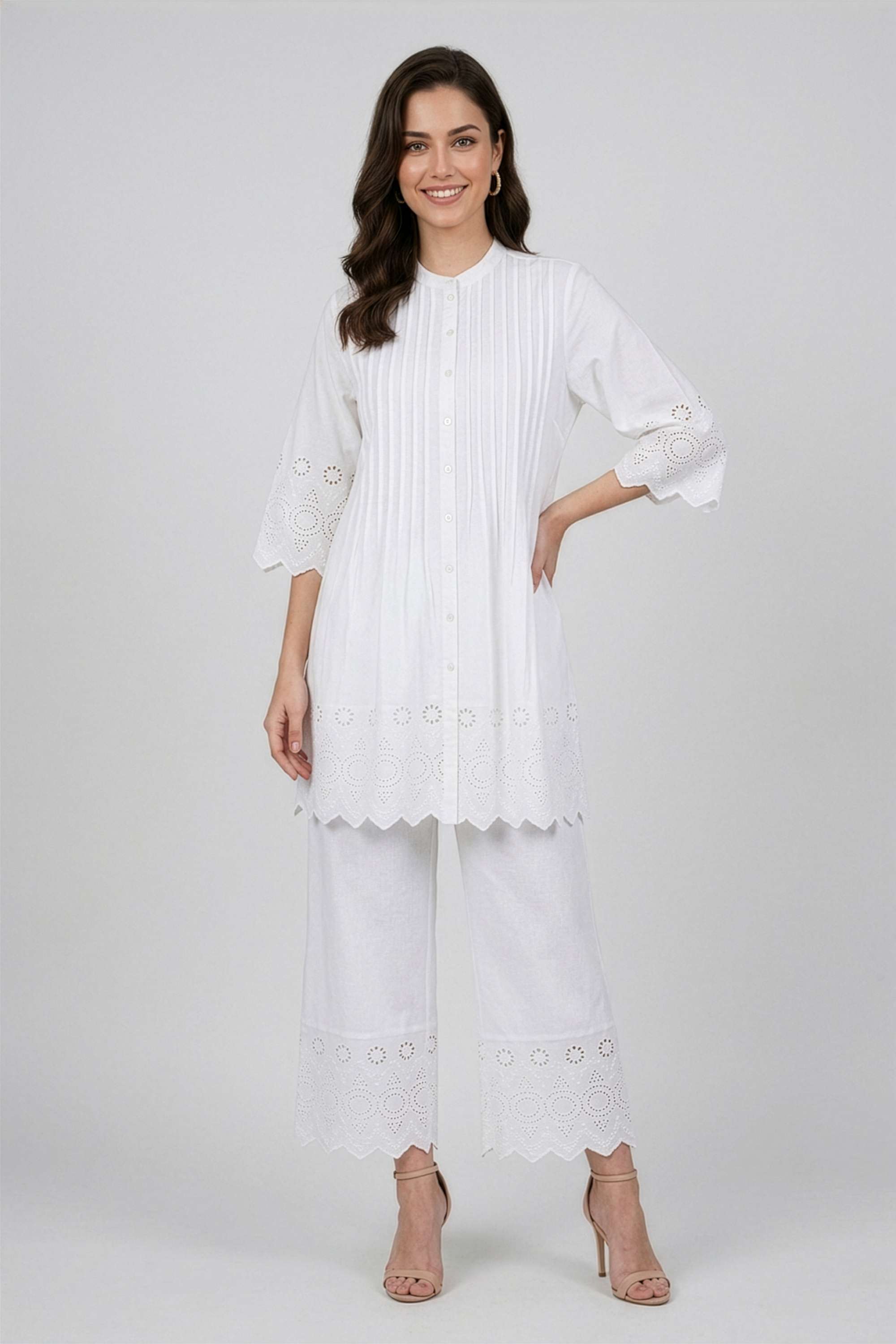 haute curry Schiffli Round Neck Cotton Women's Co-Ord Set-picture-17