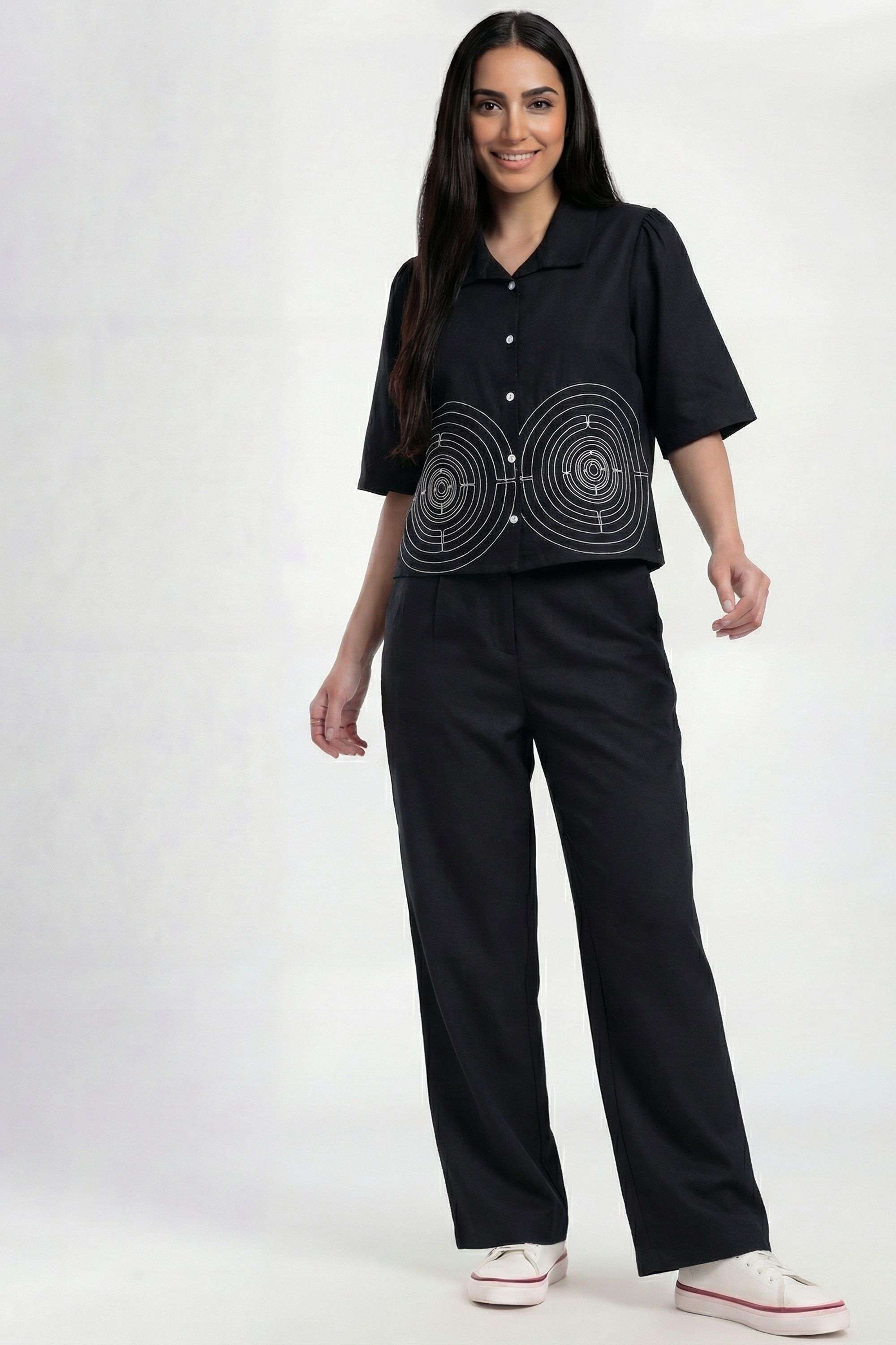 Embroidered-Collared-Blended-Fabric-Women-s-Co-Ord-Set