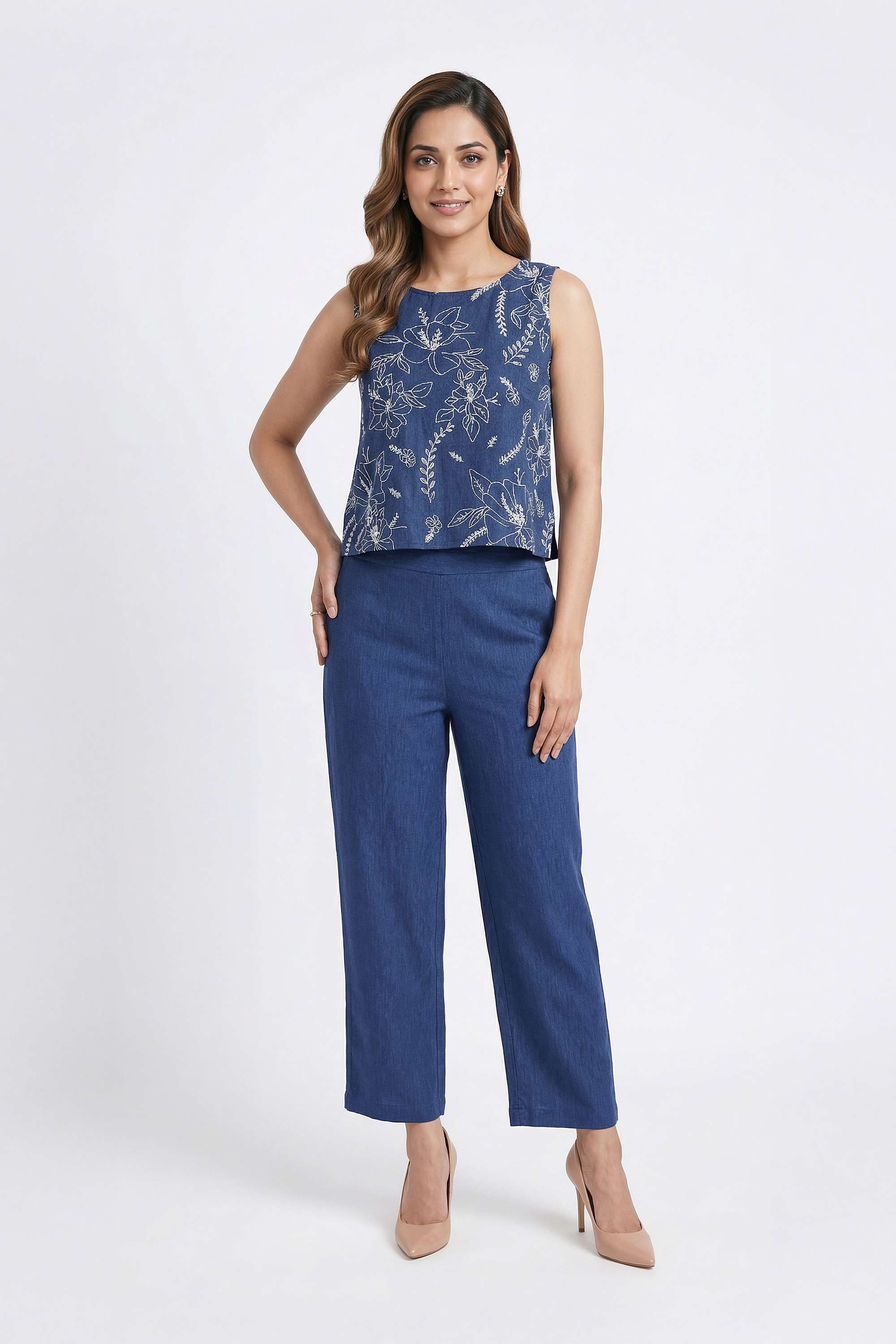 Solid-Round-Neck-Blended-Fabric-Women-s-Co-Ord-Set