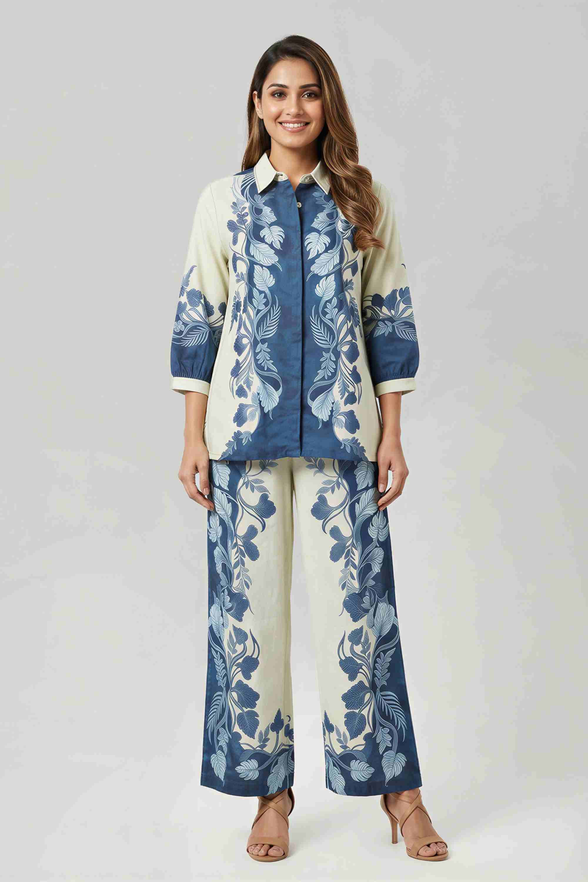 haute curry Printed Collared Blended Fabric Women's Co-Ord Set-picture-38