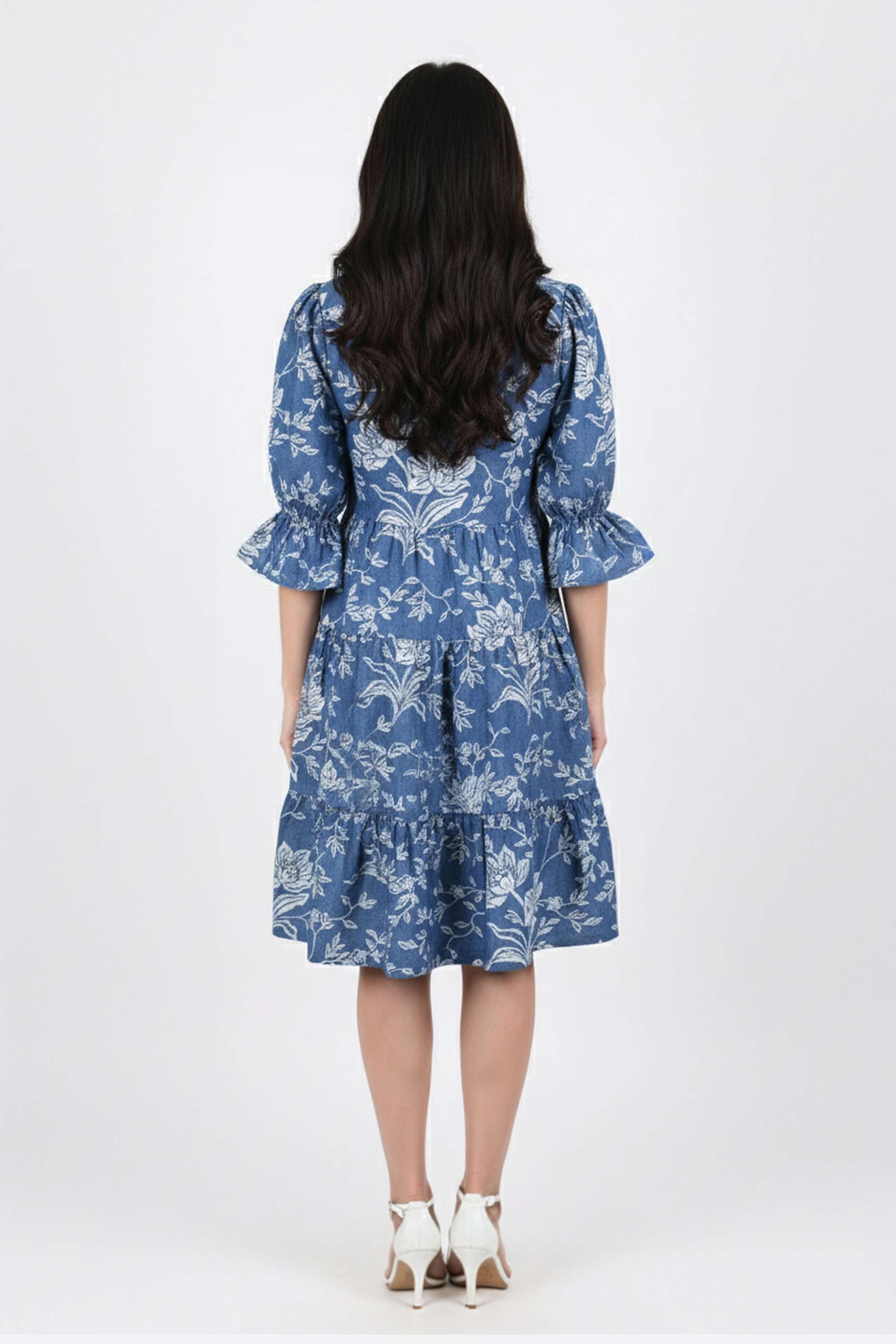 Printed-V-Neck-Denim-Women-Dress