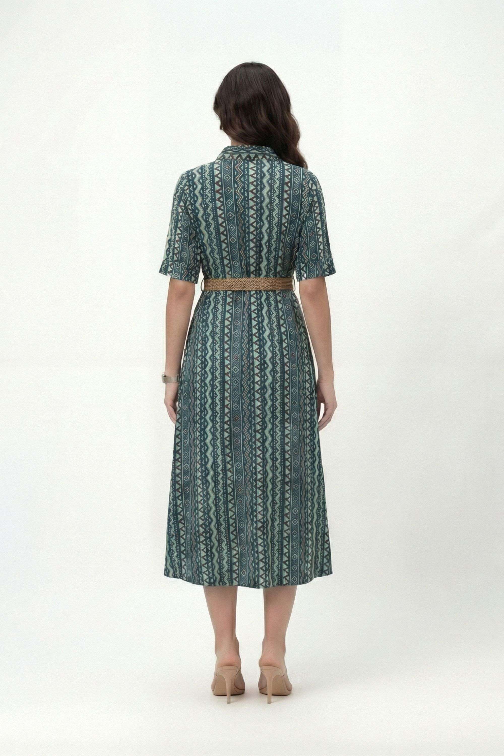 Printed-Collared-Blended-Fabric-Women-Dress