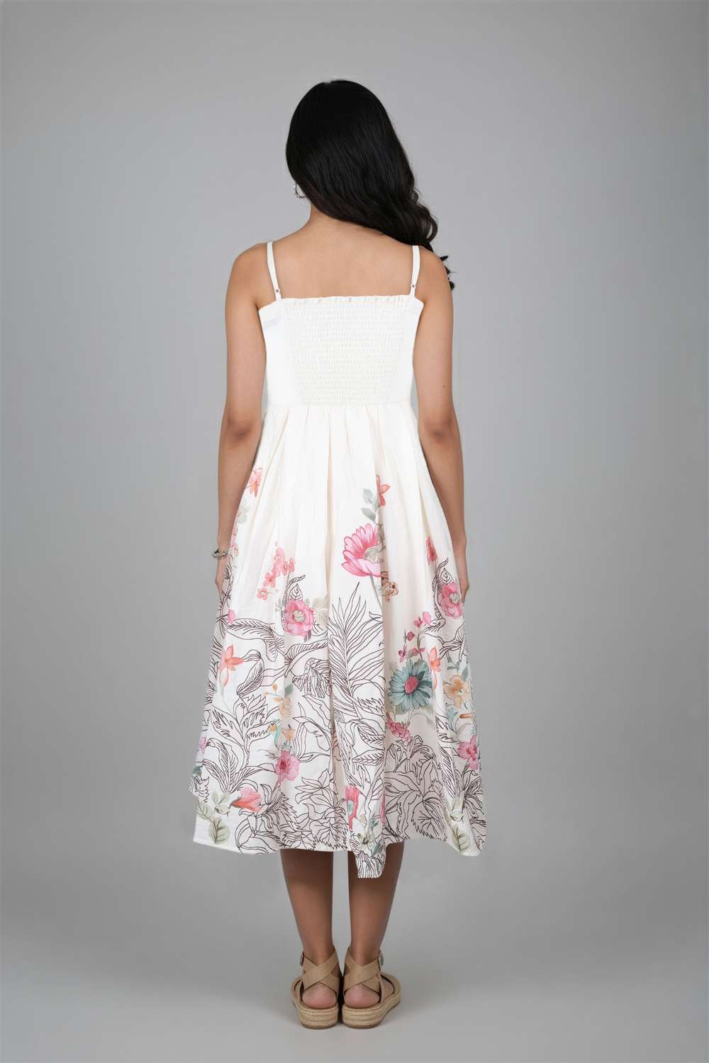 Printed-Scoop-Neck-Blended-Fabric-Women-Dress