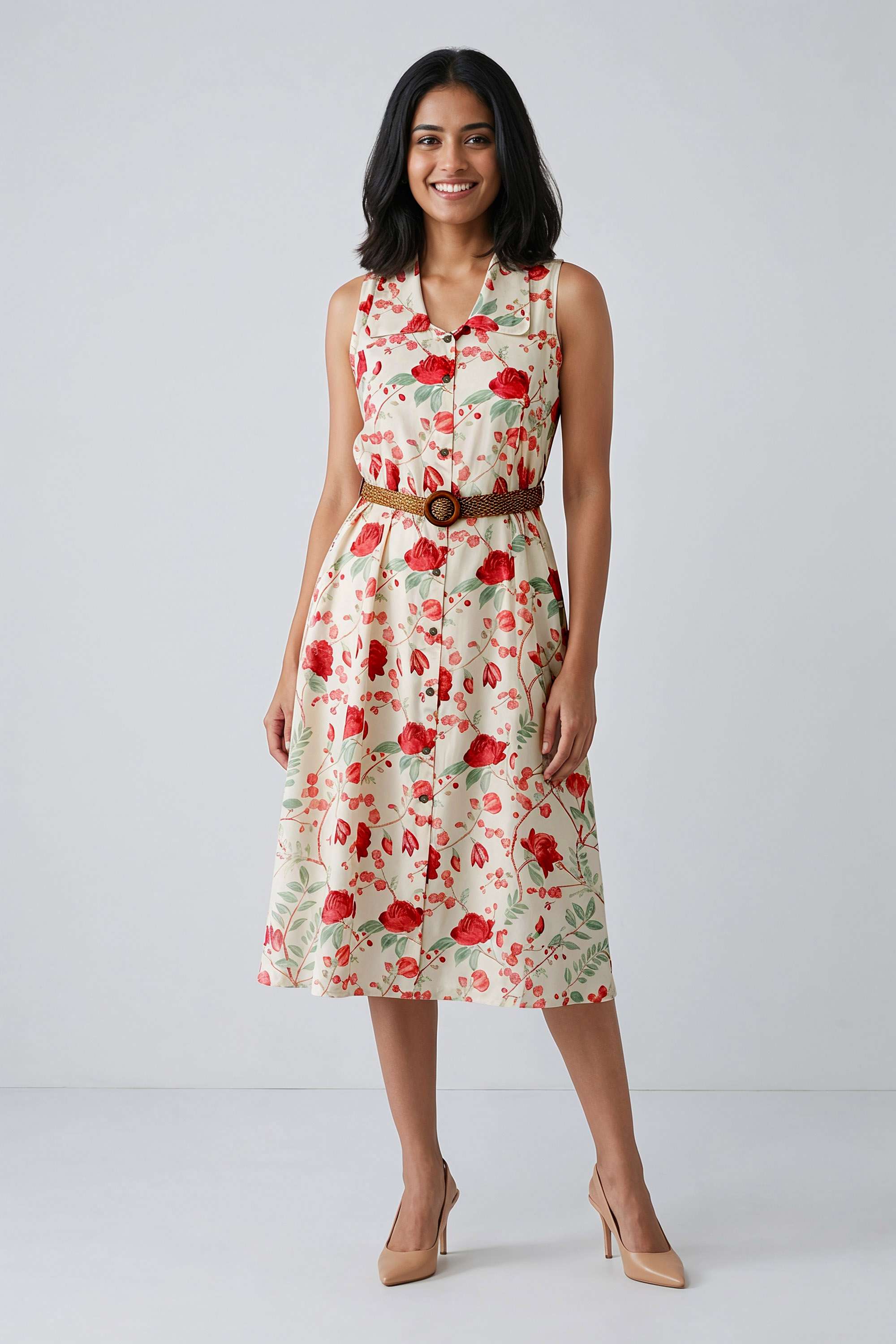 Printed-Round-Neck-Rayon-Women-s-Dress