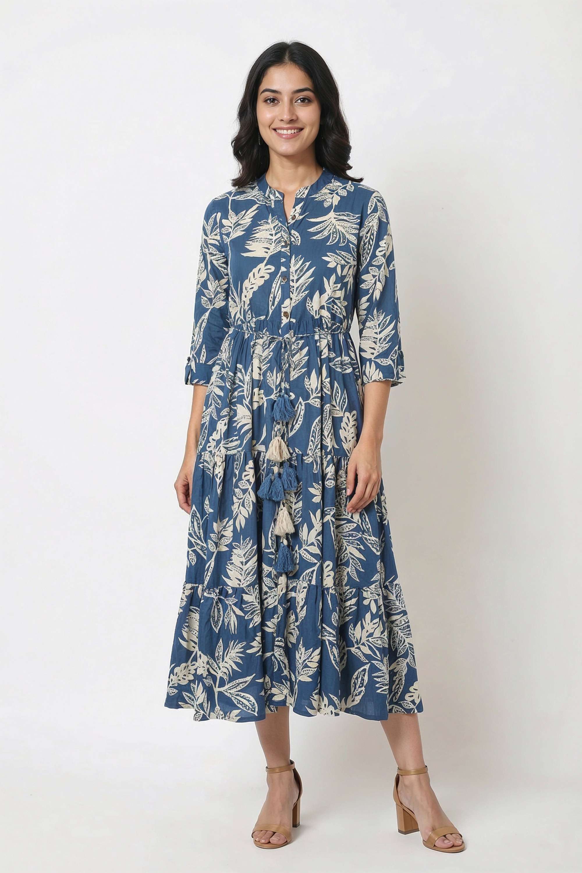 Floral-Collared-Rayon-Women-Dress