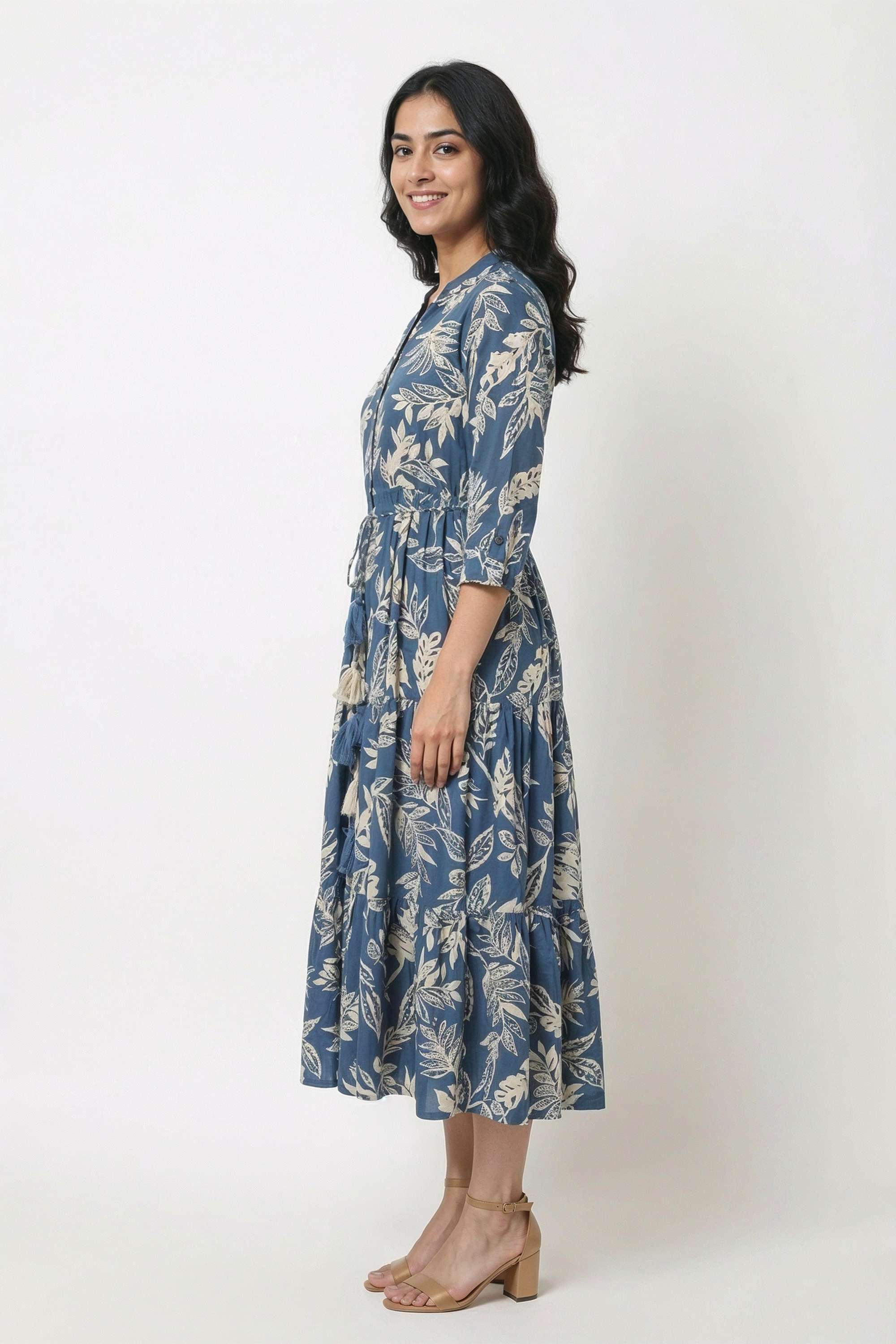 Floral-Collared-Rayon-Women-Dress