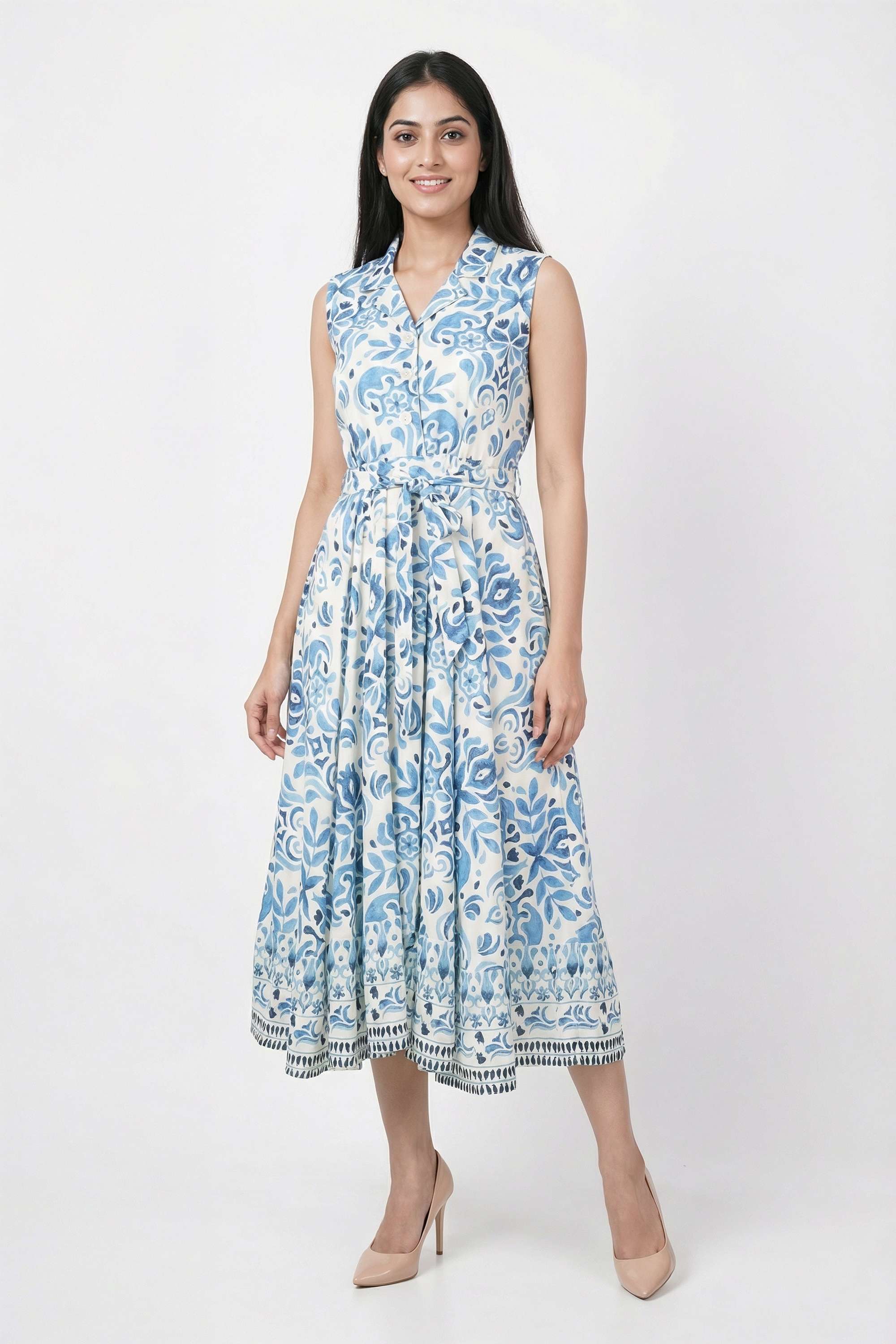 Floral-Collared-Rayon-Women-Dress
