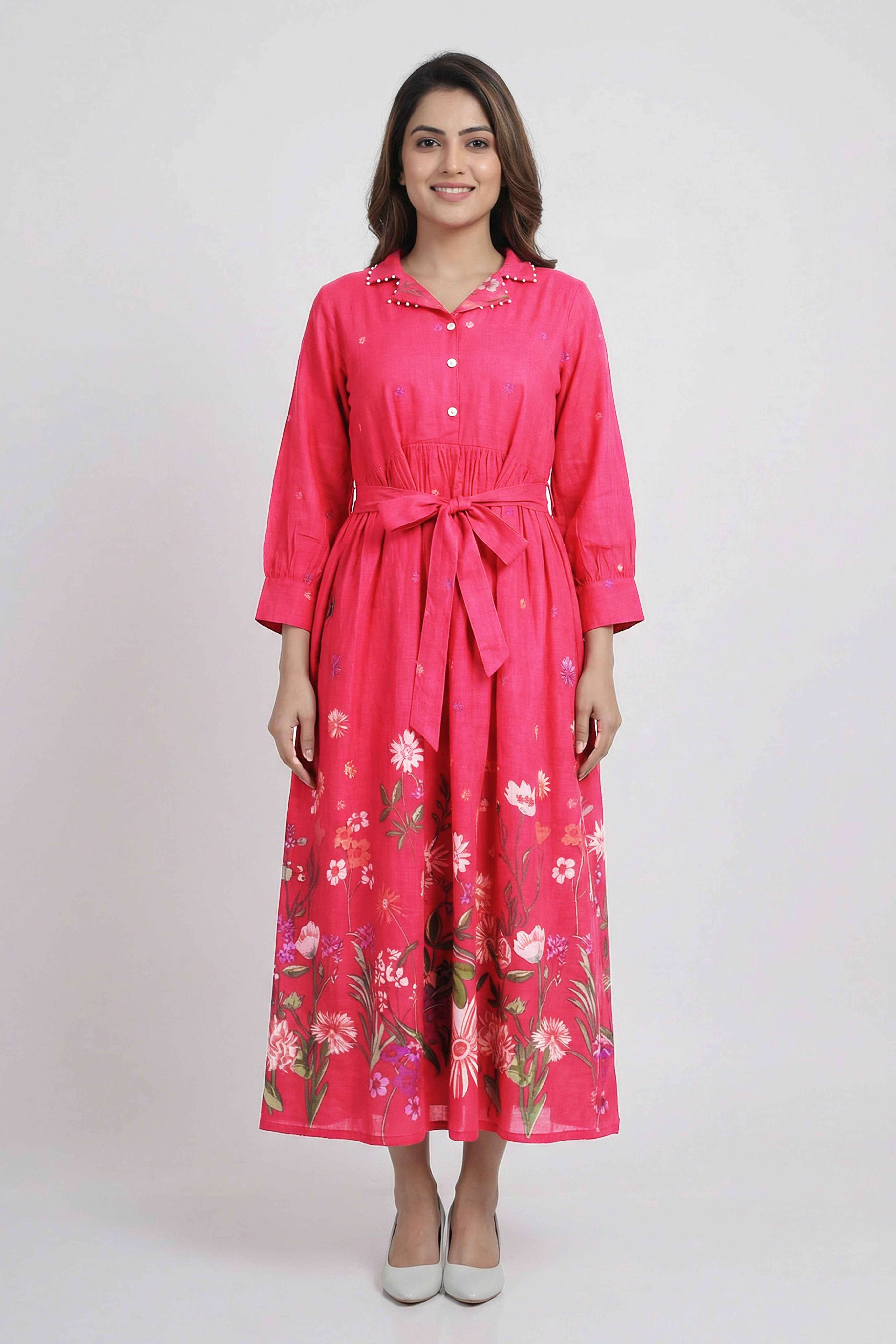 Printed-Collared-Cotton-Women-Dress