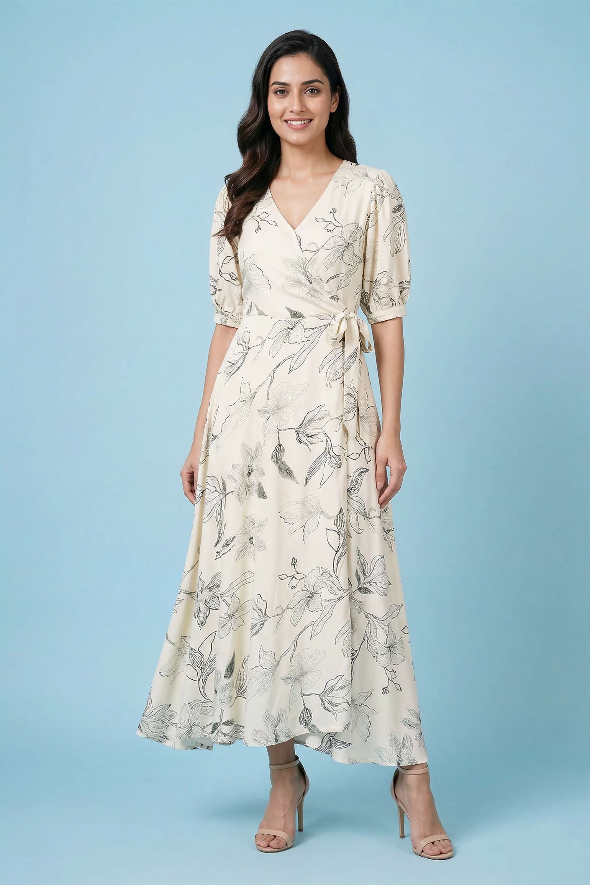 Printed-V-Neck-Rayon-Women-s-Dress