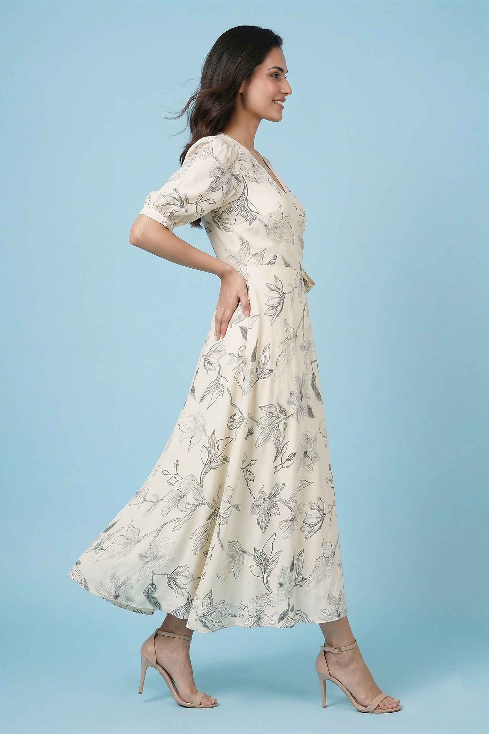 Printed-V-Neck-Rayon-Women-s-Dress